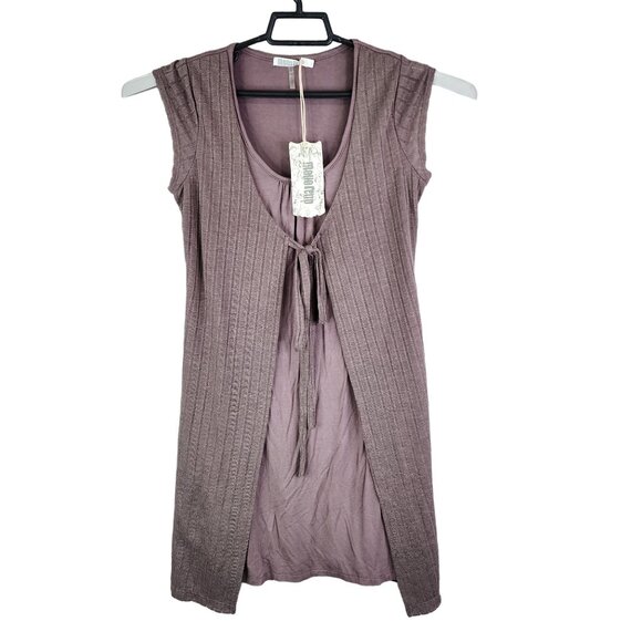 Women's Anthropologie Mauve Sleeveless Open-Front Ribbed Knit Cardigan Vest S - Picture 1 of 12